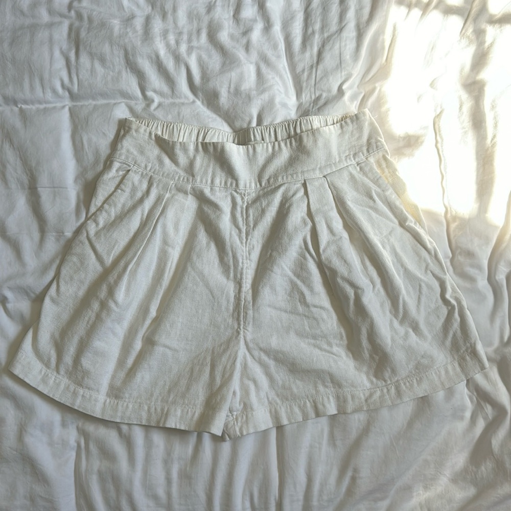 White linen shorts